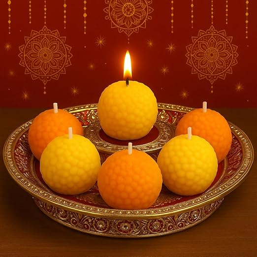 Premium Ladoo Candle for Diwali - Decorative Candle 100% Paraffin Wax || Set of 6