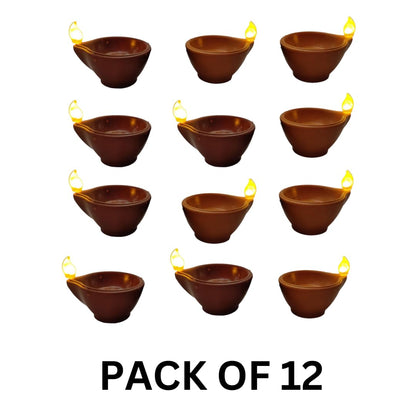 Water Sensor Diya for Diwali Decoration - 12 Pcs Electric Flameless & Smokeless LED Diya Lights