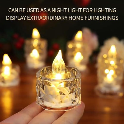 6 Pcs Flameless and Smokeless Decorative Crystal Candles Transparent Acrylic Led Tea Light Candle for Diwali - Pack of 6(Yellow)