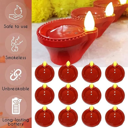 Water Sensor Diya for Diwali Decoration - 12 Pcs Electric Flameless & Smokeless LED Diya Lights