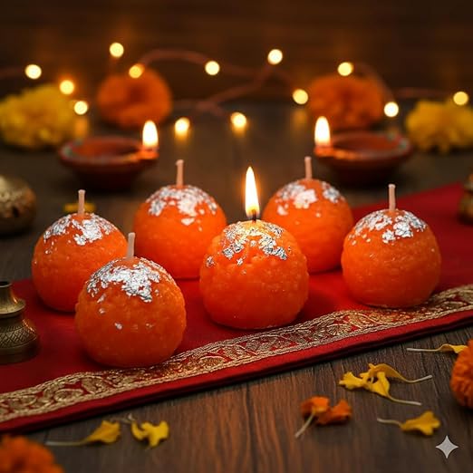 Premium Ladoo Candle for Diwali - Decorative Candle 100% Paraffin Wax || Set of 6
