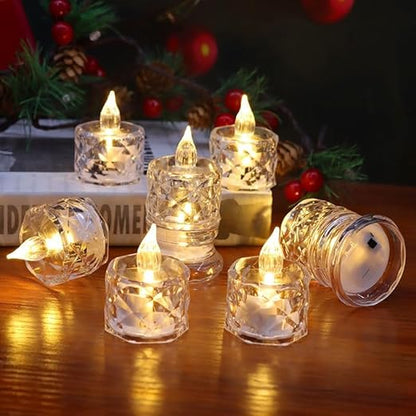 6 Pcs Flameless and Smokeless Decorative Crystal Candles Transparent Acrylic Led Tea Light Candle for Diwali - Pack of 6(Yellow)