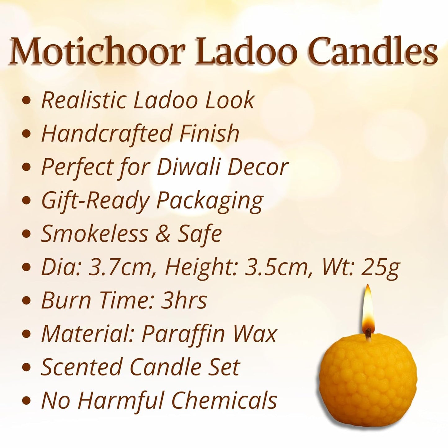 Premium Ladoo Candle for Diwali - Decorative Candle 100% Paraffin Wax || Set of 6
