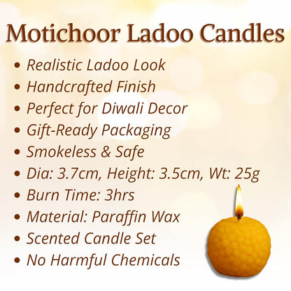 Premium Ladoo Candle for Diwali - Decorative Candle 100% Paraffin Wax || Set of 6