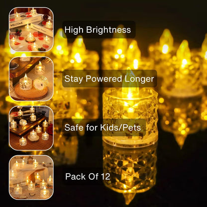 6 Pcs Flameless and Smokeless Decorative Crystal Candles Transparent Acrylic Led Tea Light Candle for Diwali - Pack of 6(Yellow)
