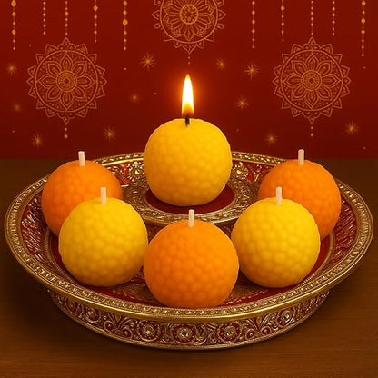 Premium Ladoo Candle for Diwali - Decorative Candle 100% Paraffin Wax || Set of 6