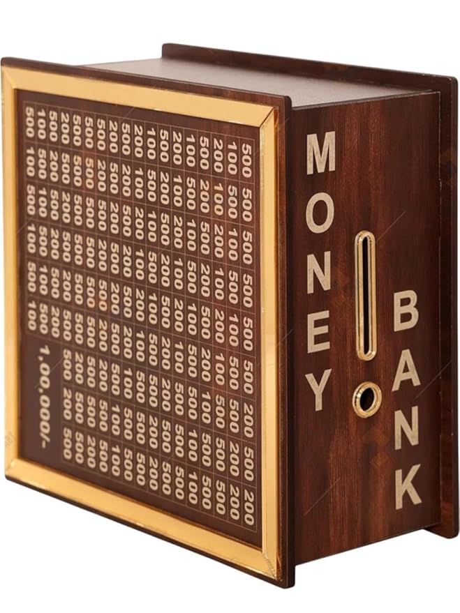 Wooden Money Piggy Bank for Kids & Adults | Save 1,00,00 Rupees