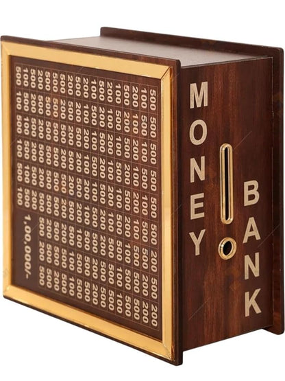 Wooden Money Piggy Bank for Kids & Adults | Save 1,00,00 Rupees