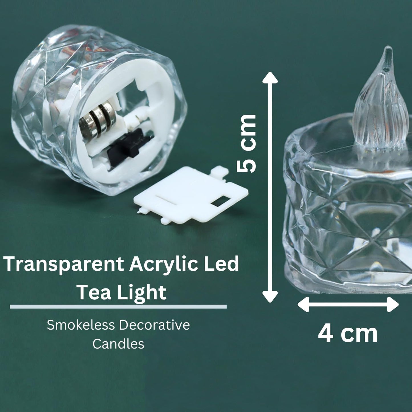 6 Pcs Flameless and Smokeless Decorative Crystal Candles Transparent Acrylic Led Tea Light Candle for Diwali - Pack of 6(Yellow)