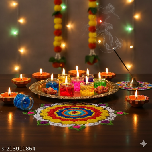 Multicolour Glass Jelly Gel Candles – Pack of 12 | Smokeless, Decorative for Diwali