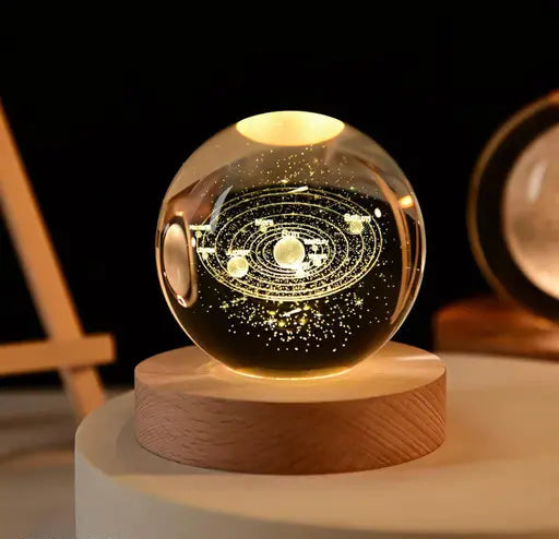 Glass Lamp 3D Ball Astronomy Night Lamp with Base for Living Room Ornament Solar System Fantasy Decoration LED Colorful Lighting Touch Base Moon Light (solar system)